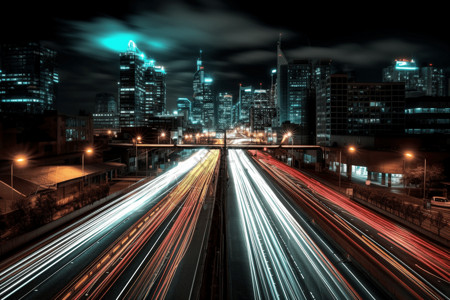 长曝光效果夜晚城市公路的灯光设计图片