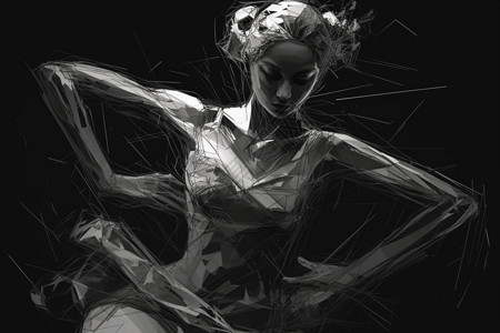 黑白对比线条大胆的舞者图像插画