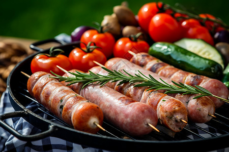 春季野餐分享瞬间烧烤和旁边的小番茄背景