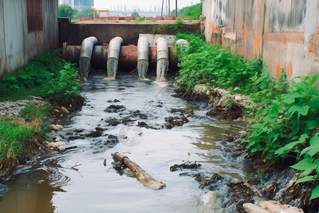 污染土地排放的污水污染小河背景