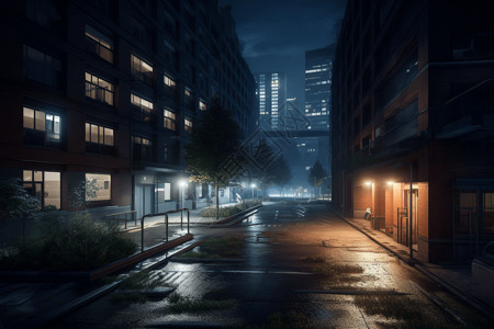 安静的街道夜晚的城市景观设计图片