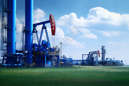 百里油田正在运作的工业设备背景