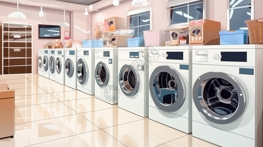 智能洗衣商店出售的洗衣机插画