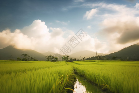 生长良好的水稻田图片