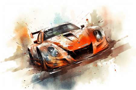动力赛车橙色模具喷画免费高清图片
