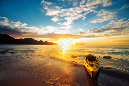 日落下的皮划艇背景图片