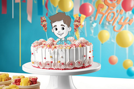 一个带有卡通人物的生日蛋糕背景图片