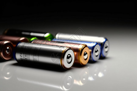 电池在灰色和白色背景中的一系列锂电池高清图片
