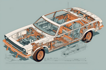 车框架汽车组装插画