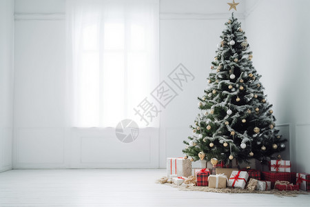 白色房间里的圣诞树图片