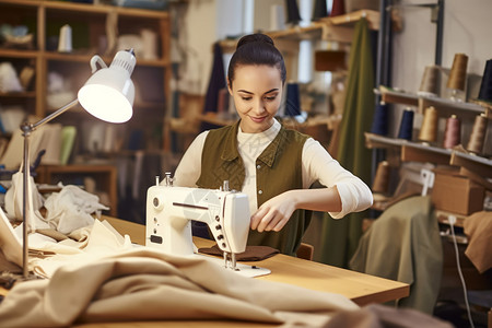 缝纫店的缝纫工背景图片