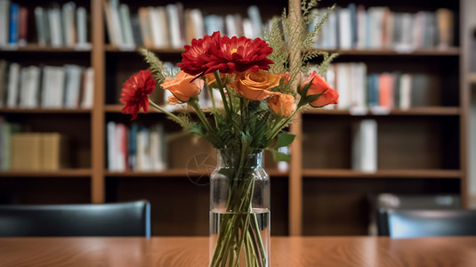 书房花瓶里的玫瑰背景图片