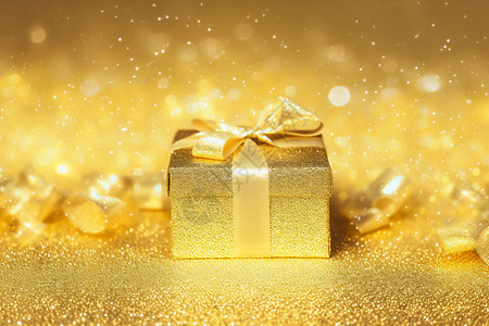 发光礼物金色豪华的礼盒背景