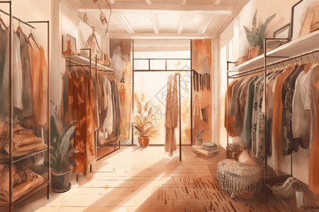 服装店面波西米亚风格的店面插画