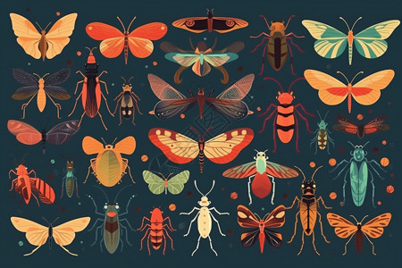 甲虫标本昆虫标本插画