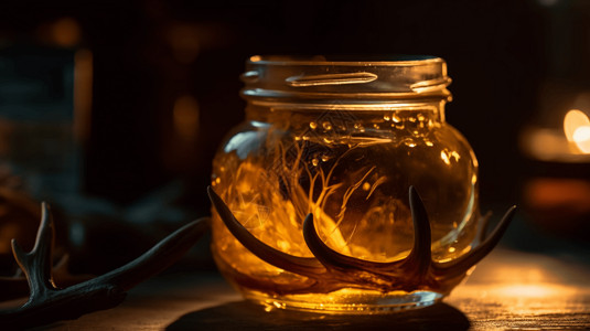蜂蜜气泡素材透明玻璃罐背景