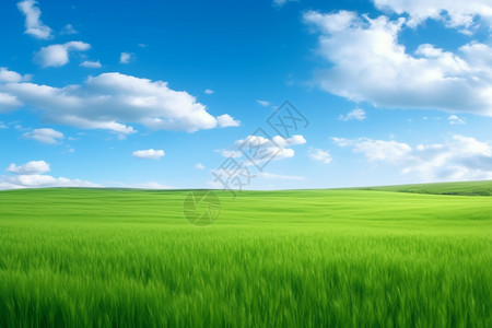 绿油油的麦田草地和蓝天设计图片