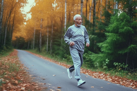 在道路上晨跑的人图片