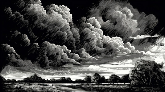 密布的乌云乌云密布的景观图插画