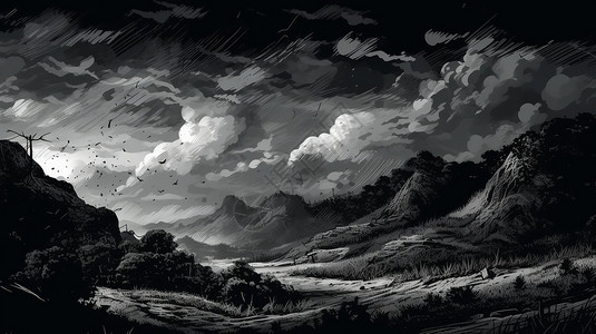 密布的乌云暴风雨前的云图插画