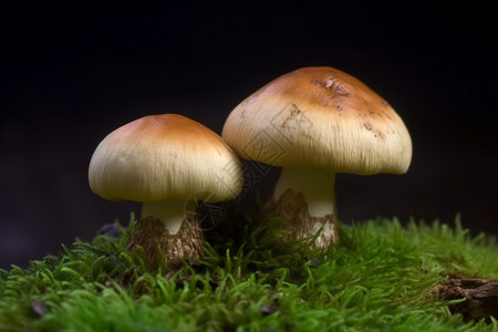 苔藓上生长的蘑菇图片