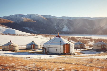 游牧民族蒙古包背景图片