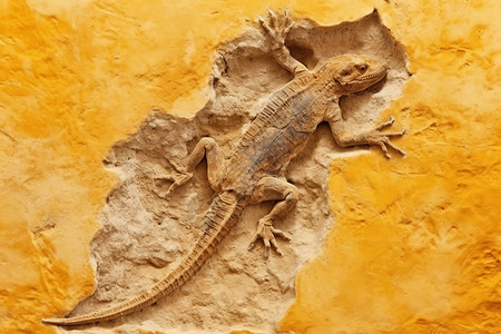 古遗址中的古代蜥蜴化石背景图片