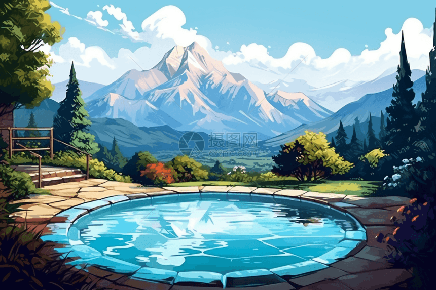 风景如画的露天泳池图片
