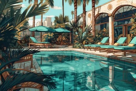 热带植物旁的游泳池图片