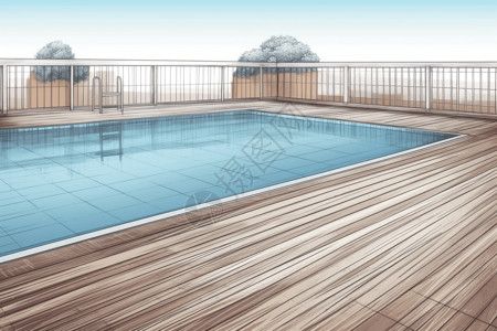 装饰木板素材木板装饰的游泳池插画