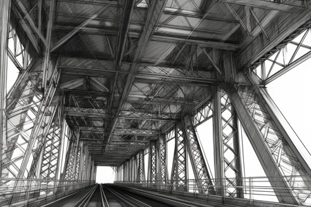 桁架桥桥梁支架的草图插画
