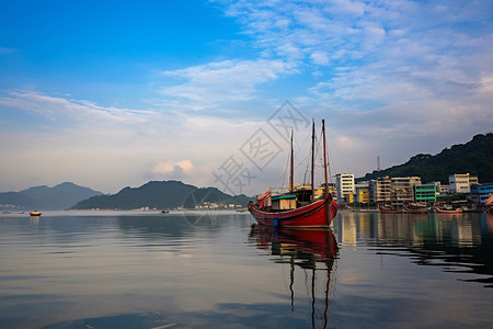 东平镇海上的渔船背景