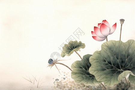 荷花中式水墨画背景图片