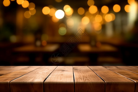 模糊灯模糊的木桌餐厅背景设计图片