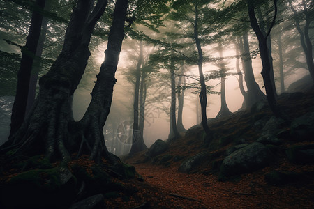 阴暗森林昏暗的树林设计图片