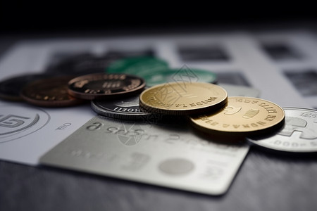 信用卡和硬币背景图片