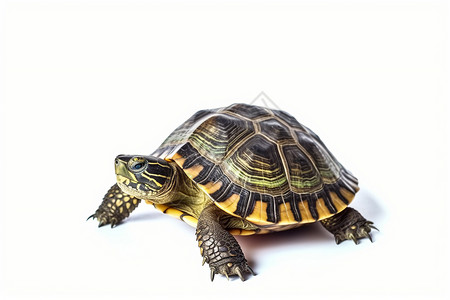 玄龟一只乌龟在白色背景上爬行背景