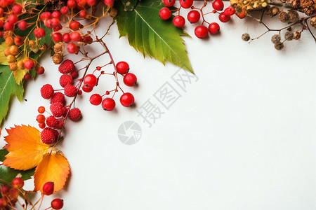 黄页素材红色浆果装饰的秋天背景背景