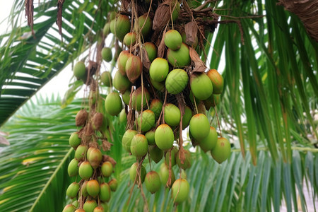 棕榈果树上的一束槟榔儿茶果背景
