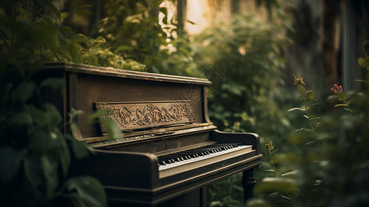 古典钢琴放置在花园的钢琴设计图片