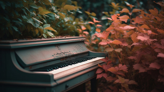 花园中的复古钢琴背景图片