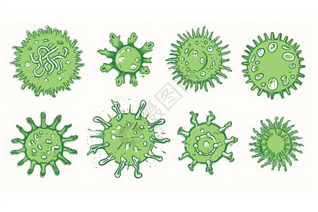 原子结构手绘图绿色病毒手绘图插画