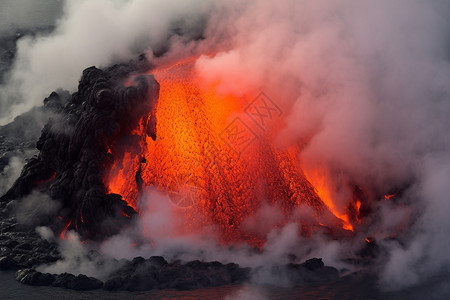 火山喷发产生的雾气背景图片