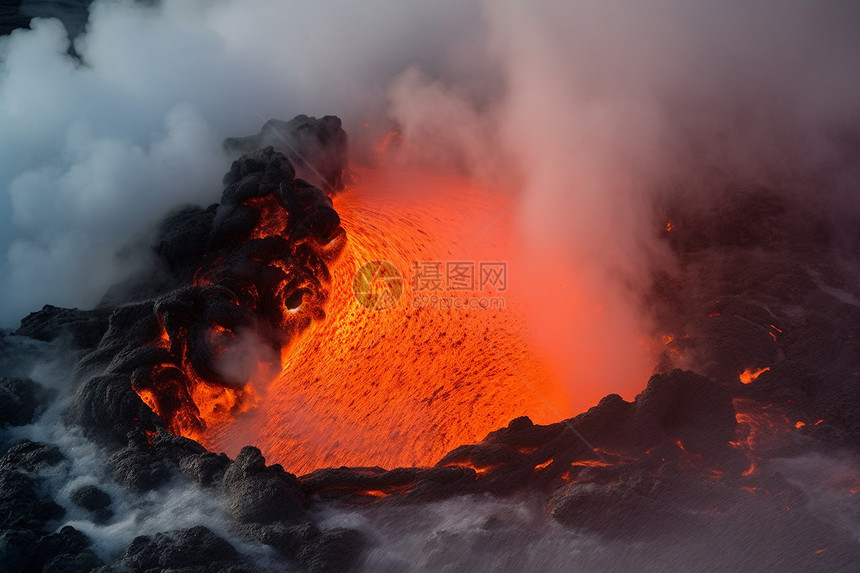 火山爆发的岩浆图片