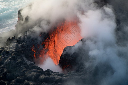 夏威夷火山爆发的岩浆背景图片