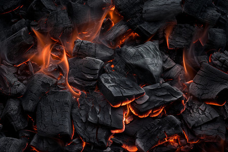 炭焙燃烧的木炭设计图片