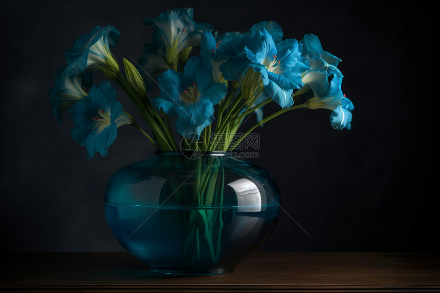 花瓶中的蓝色花朵图片