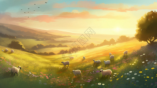 牧场的羊群背景图片