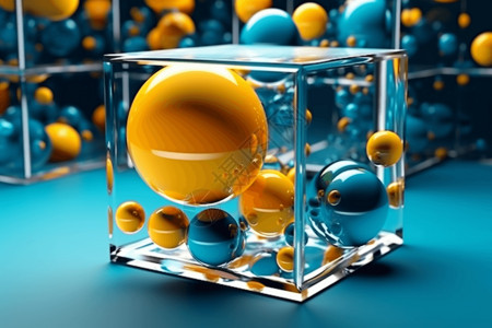正方形收纳箱玻璃正方形内有球体设计图片