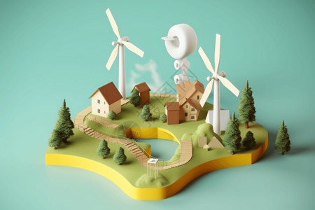风力磨坊带风车的生态项目设计图片